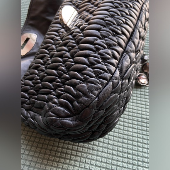 MIU MIU BLACK NAPPA LEATHER MATELASSE CRYSTAL CHAIN STRAP SHOULDER FLAP BAG - Picture 12 of 16